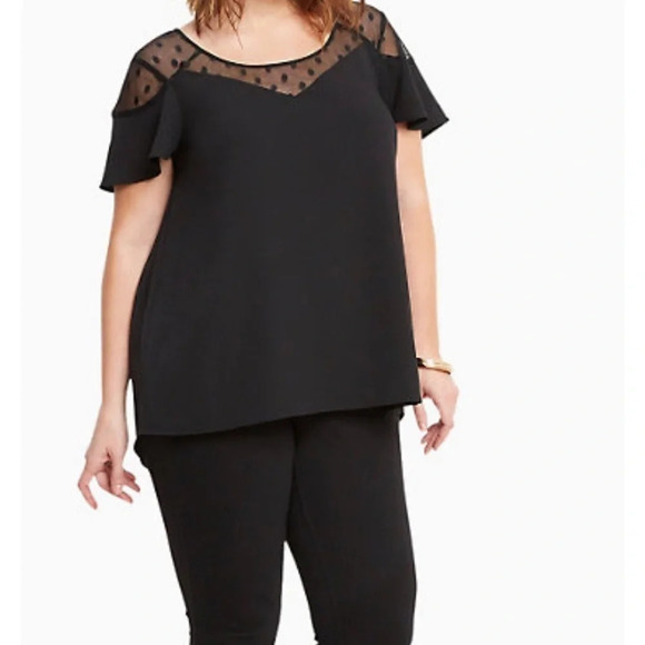Torrid crepe mesh dot flutter sleeve peplum  blouse - Picture 9 of 12